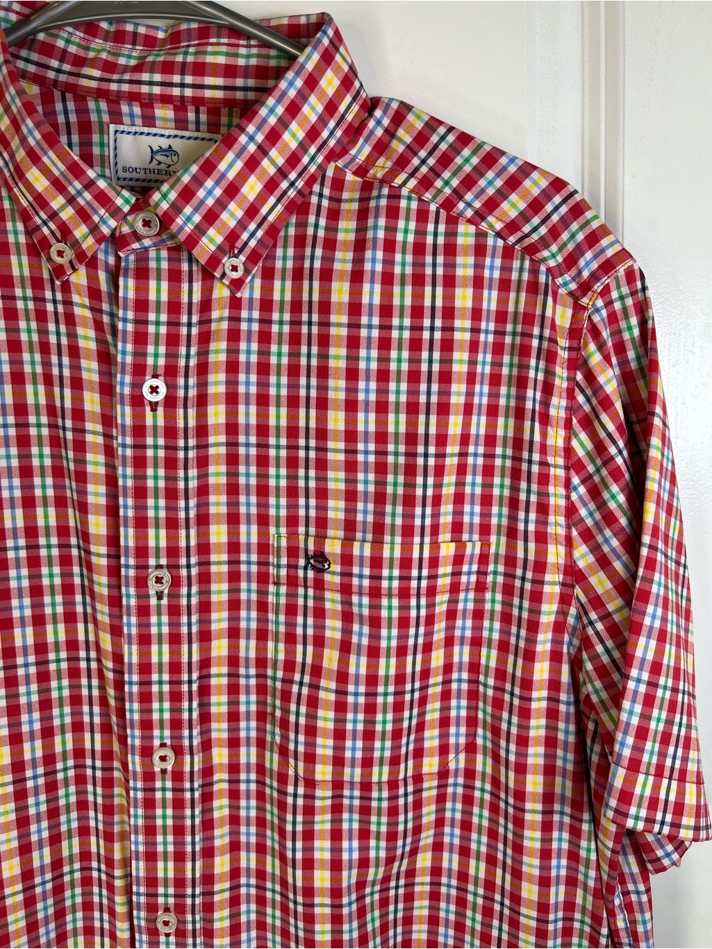 Southern Tide Red Plaid Intercostal Button-Down Short Sleeve Shirt Medium
